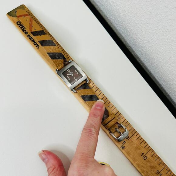 Coach Silver Square Bronze Face Watch Tan Plaid Watchband - Picture 12 of 14